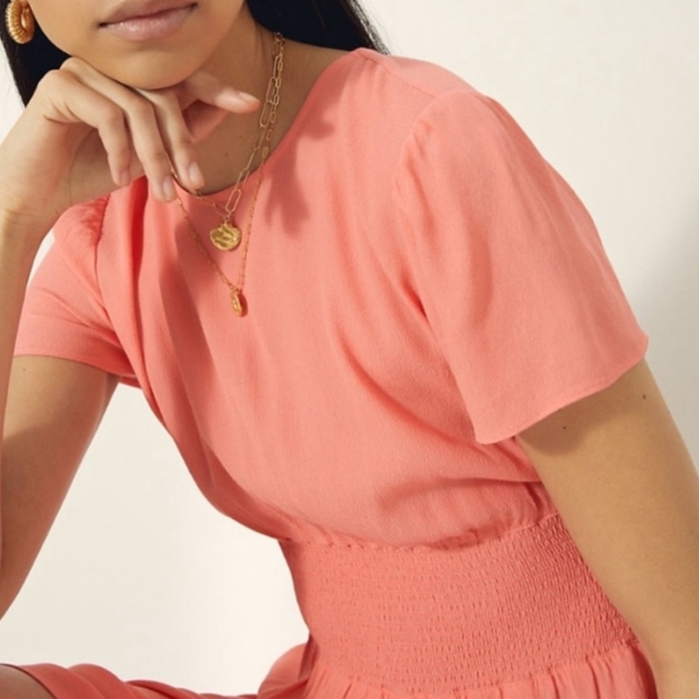 Wilfred Women's Aritzia Maxime Dress Medium Orange Short Sleeves Smocked Waist - Picture 6 of 15